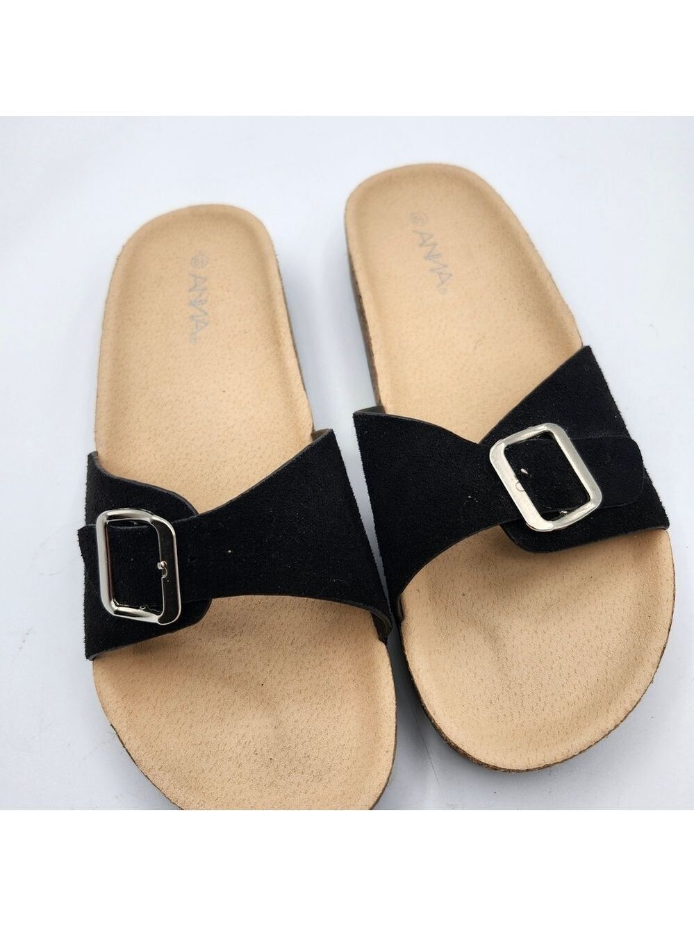 Anna Black Sandals with Silver Accent NWOT Cork W/rubber Soles Sz 40